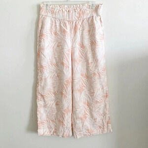 Land n' sea light pinkwhite palm print linen blend wide leg cropped beach pants